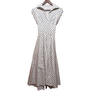 DressV Polka Dot Midi Dress White Black Retro 50s Rockabilly Reproduction Sz Med